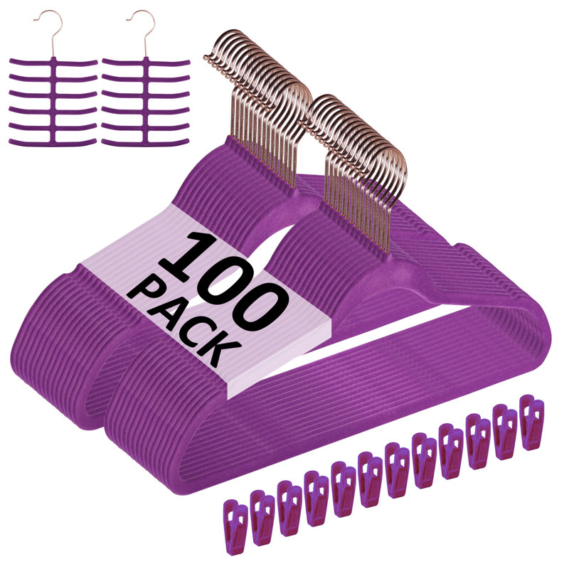 Cintres anti-dérapants en velours avec crochet pivotant Mackaylee, Mauve, 100