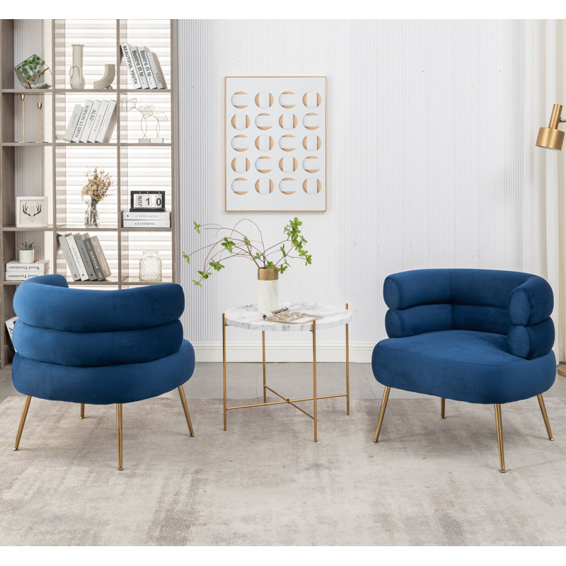 Demetrius Upholstered Barrel Chair, Navy Velvet