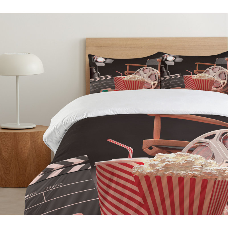 Movie Theater Theme Queen Duvet Cover Set with Pillow Shams