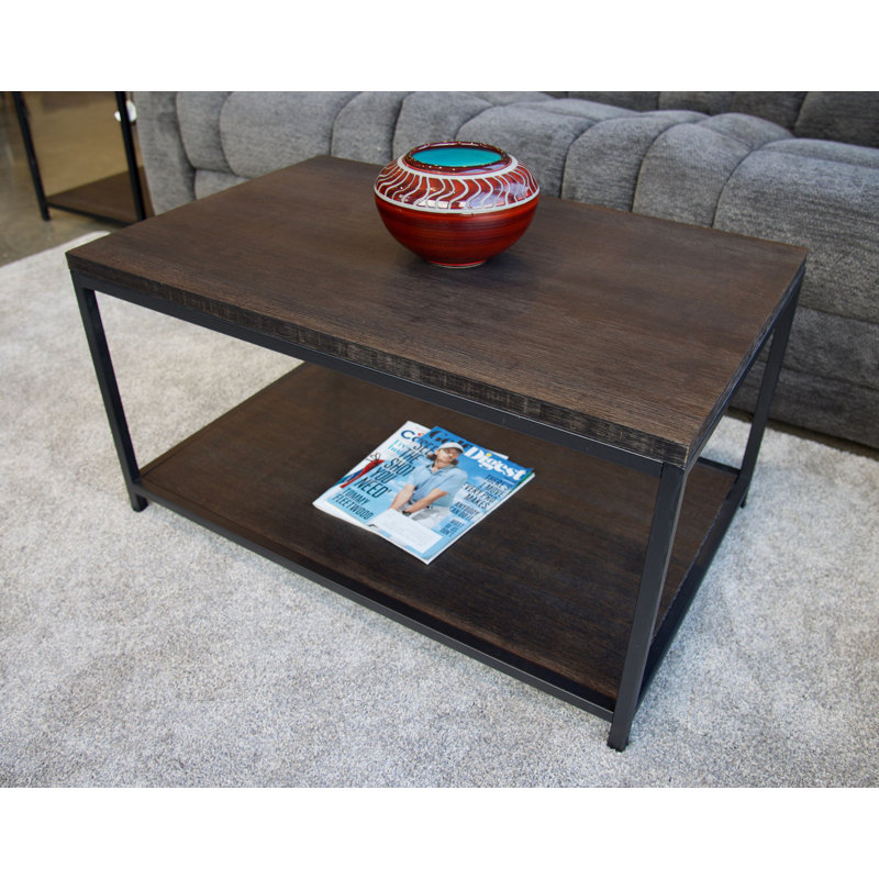 Anayanci Solid Wood Top Coffee Table, Brushed Brown