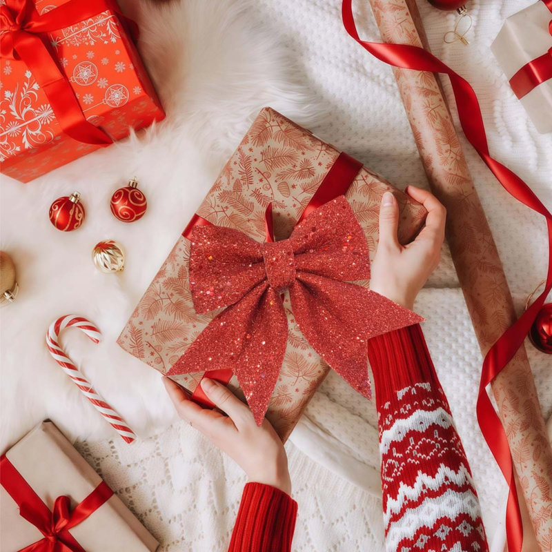 4 pièces de grandes couronnes de paillettes arcs de sommet d'arbre de Noël, arc de paillettes géant pour la porte de Noël