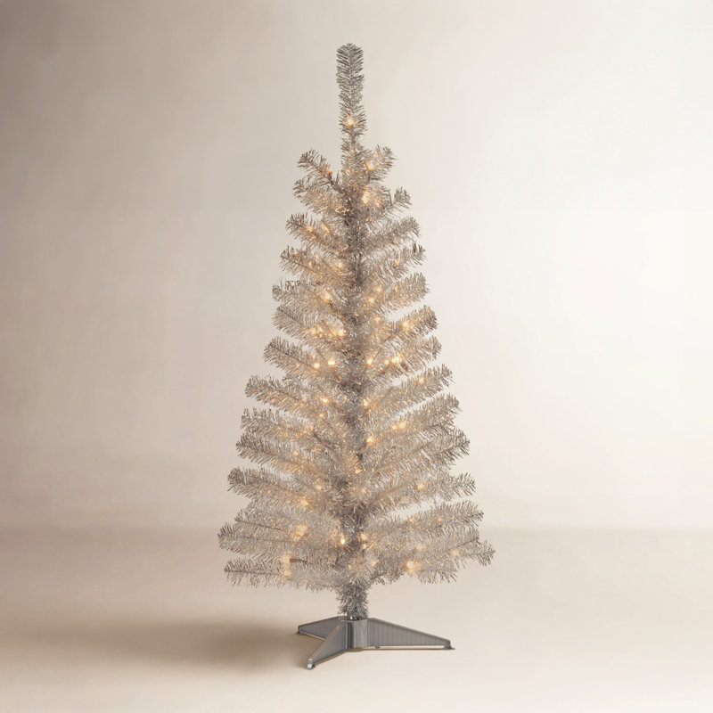 Silver Pre-Lit Pine Christmas Tree, 4'