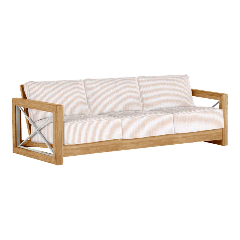 Malta Teak Outdoor Sofa, Natural Teak, No welt + Standard fill, Perigold Replay Linen