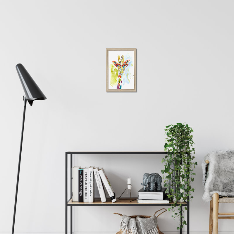 Smarty-Pants Giraffe by Jennifer Goldberger - Painting, 34cm H x 24cm W, Natural Wood Framed Paper Print