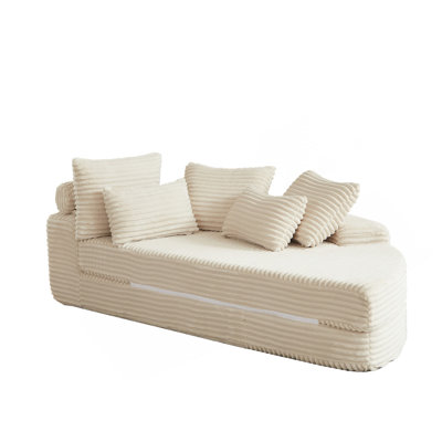 Canapé-lit semi-circulaire 78,5 pouces en velours côtelé 2-en-1 78 pouces, fauteuil inclinable design avec coussin pour le cou et cinq coussins décoratifs dans le salon