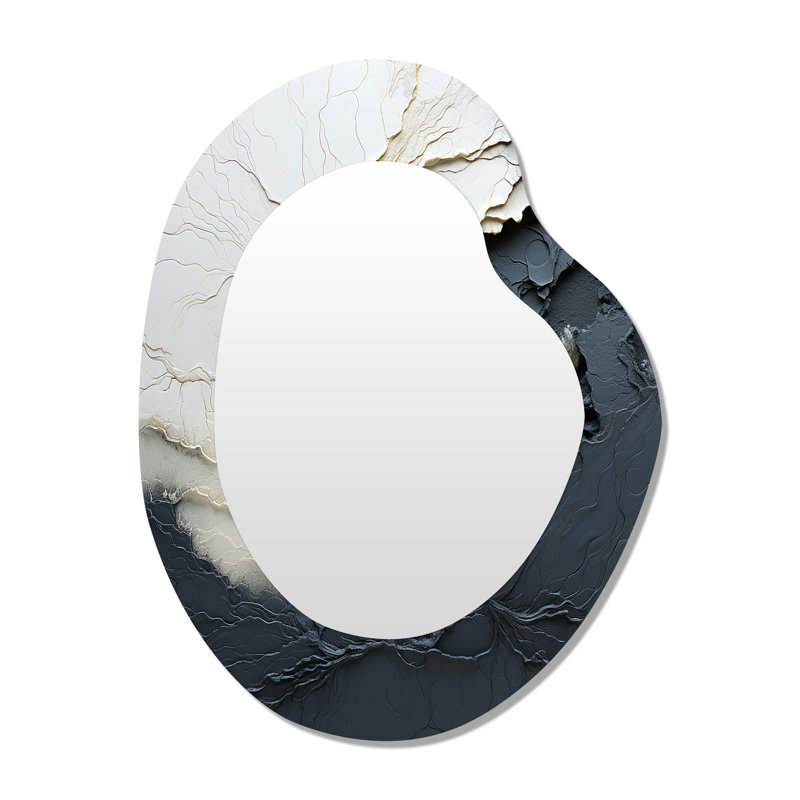 Minimalisme noir et blanc Paint Wave III - Grand miroir mural nautique irrégulier