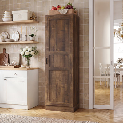 Farmhouse Kitchen Pantry, Narrow Tall Cabinet with Door and Adjustable Shelves