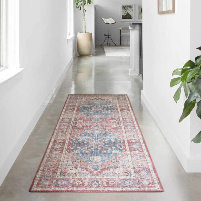 Tapis oriental brique / océan Gelo, Tapis de couloir 2 pi 6 po x 10 pi
