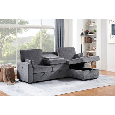 Canapé-lit modulaire en tissu gris foncé Emmy