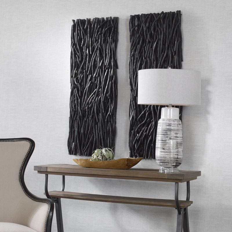 Black Teak Wood Wall Panel Art Decor