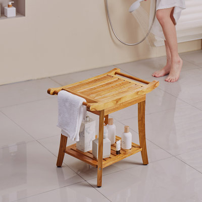 Teak Shower Bench 22 x 14.4 x 18.5 in Wood Shower Stool Chair for Bathroom