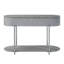 Console ovale grise allongée, de style minimaliste moderne, avec tiroirs de rangement