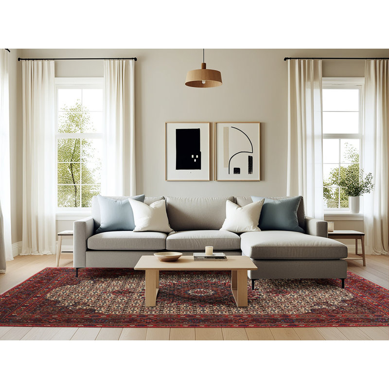 Tapis rouge/beige/noir traditionnel, Rectangle 6 pi x 9 pi