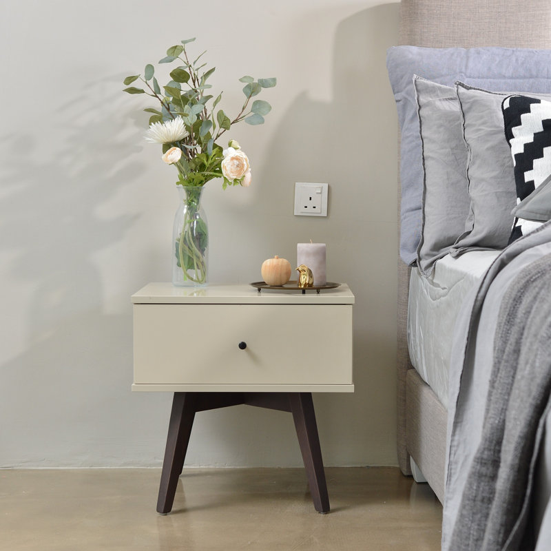 Muir 50.2cm W Particle Board / Chipboard Bedside Table, Brown/Khaki