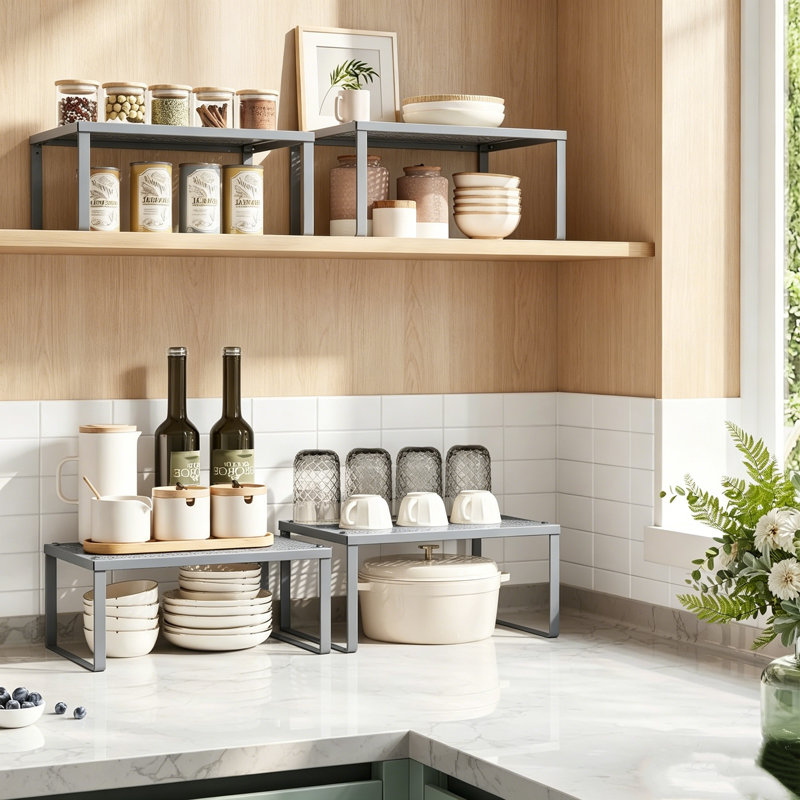 Set of 2 Stackable Expandable Metal Spice Cabinet Shelving Rack