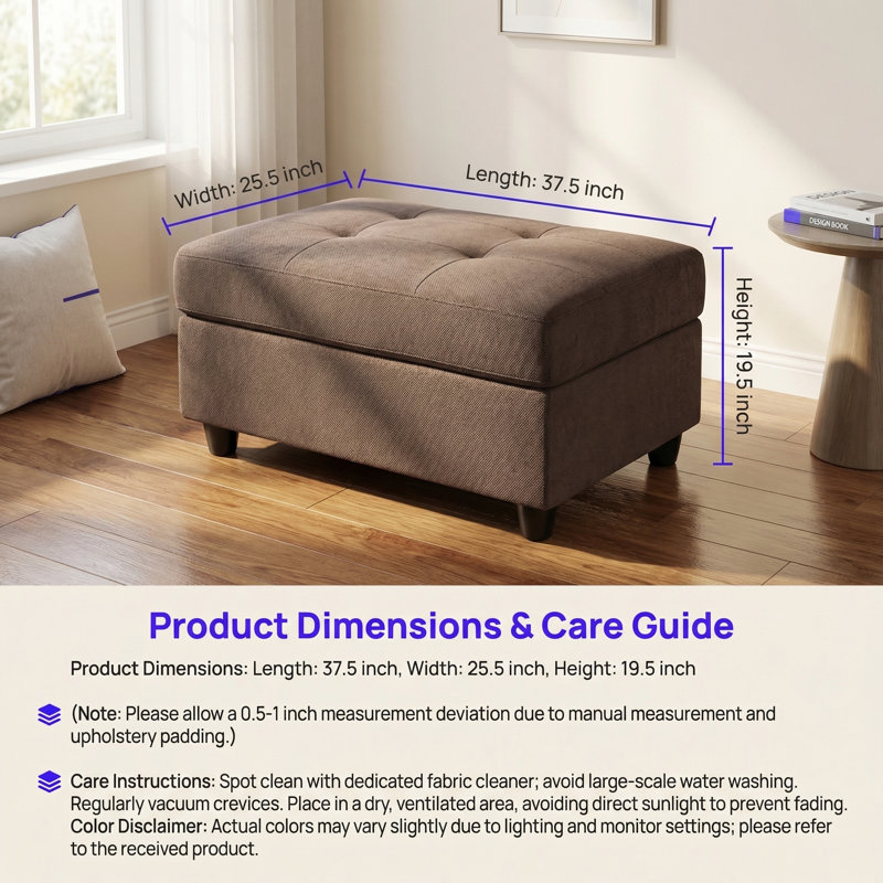 Grey Storage Ottoman | Non-Pilling Fabric | X-Stitching | Solid Wood Frame, Espresso