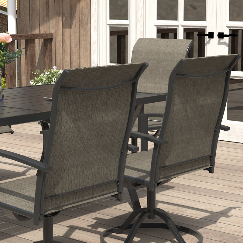 Northridge 4-Person Square Patio Dining Set with Dining Table and 4 Textilene Swivel Dining Chairs, Brush Wood Brown/Brown
