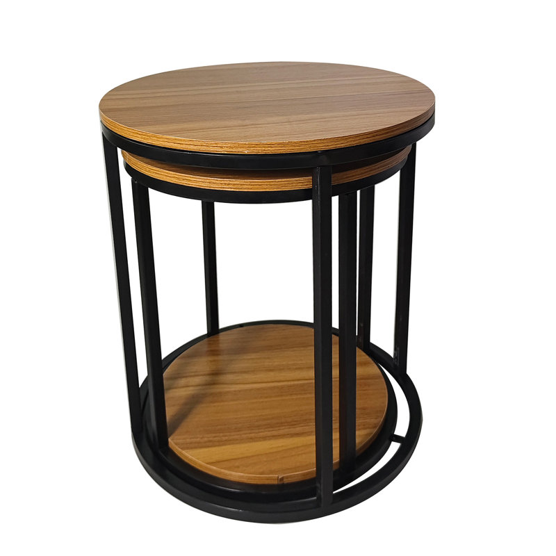 Table d'appoint l 15,5 po x P 15,5 po x H 17,5 po Métal et bois massif 1 pièce Tables contemporaines naturelles et noires en métal et bois massif