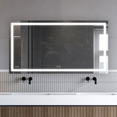 AQUADOM Daytona 84" W x 36" H x 1" D, LED Wall-Mount Mirror for Bathroom with 3 Color Temperature Light, Touch Control, Dimmer and Defogger, Digital Clock