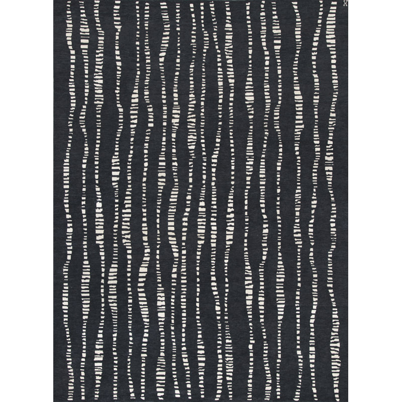 Terranova Wool Striped Area Rug in Onyx/Ivory, Rectangle 5' x 8'