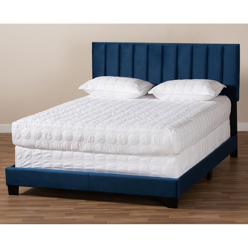 Lit-bateau tapissier Exmore, grand lit, velours bleu, l 64,20 po x L 83,30 po x H 47,00 po Exmore, Grand, Bleu marine