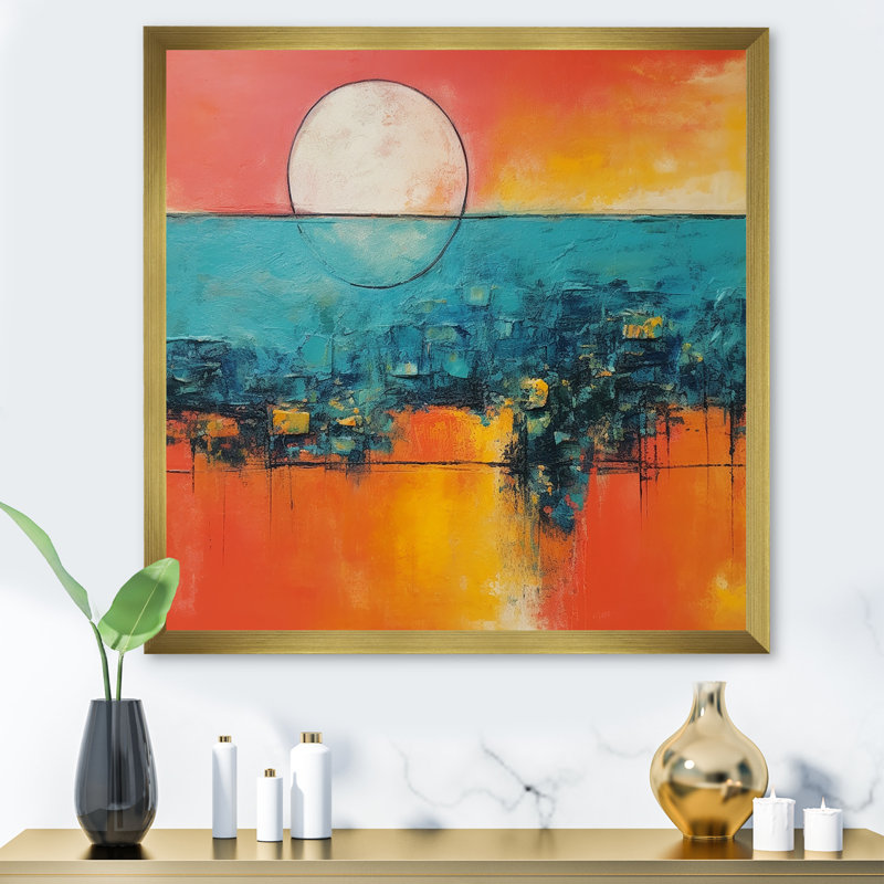 Bleu et orange, minimalisme, coucher de soleil I - art mural minimalisme, Toile tendue, H 36 po x l 36 po x P 1,5 po