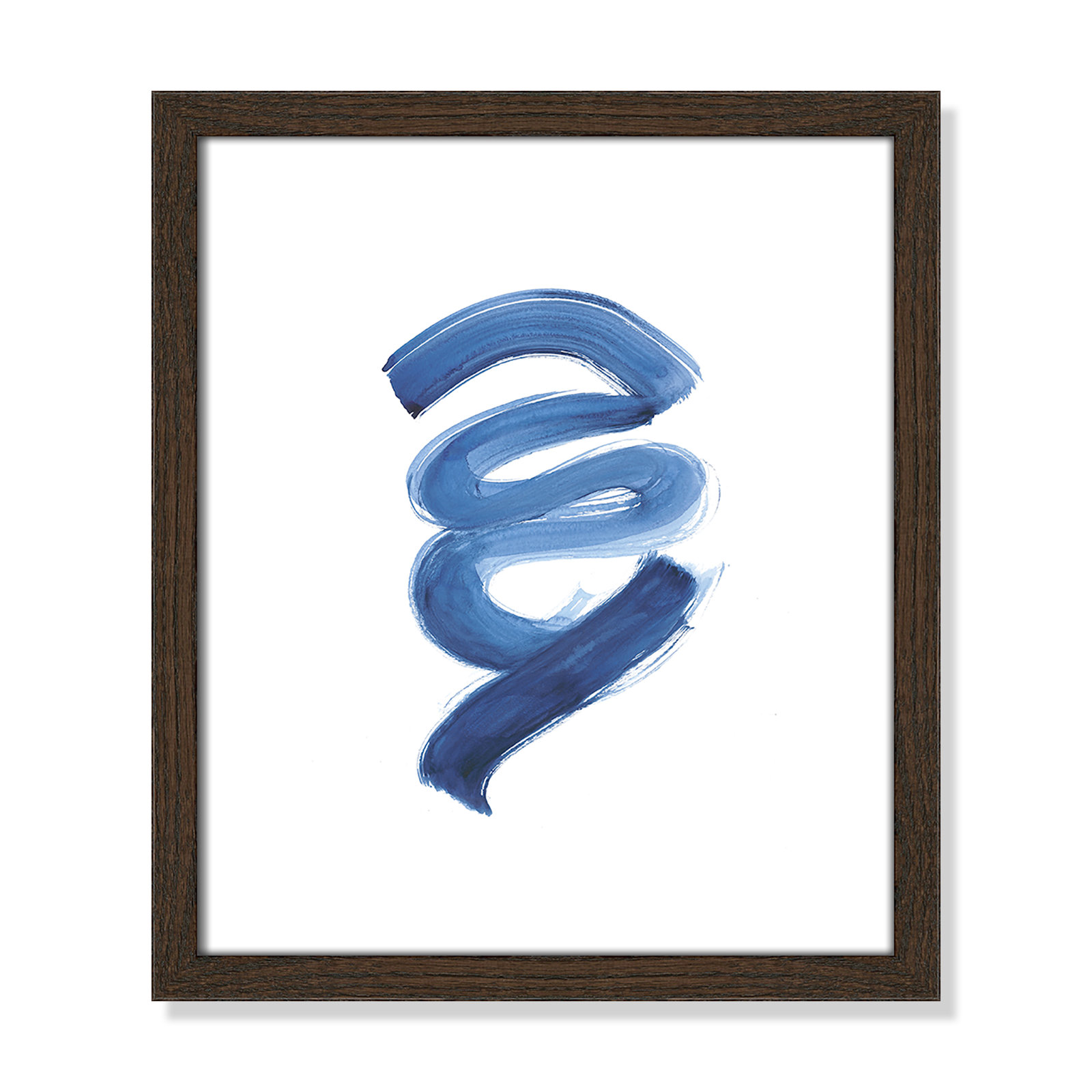 Slinky Indigo I by Filippo Ioco - Painting Print, Walnut Wood Framed Paper, 15" H x 13" W x 0.75" D