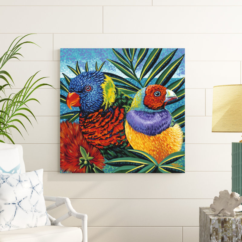 Oiseaux au paradis II, H 36 po x l 36 po x P 1,25 po