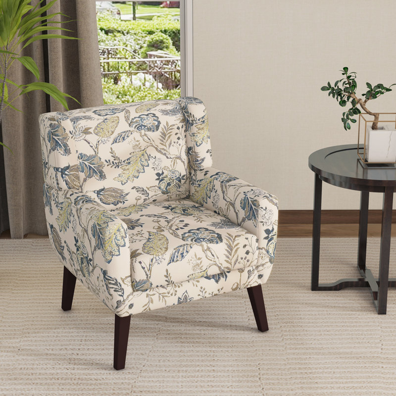 Stephanny Upholstered Armchair, Beige/Green/Blue Leaf Linen Blend