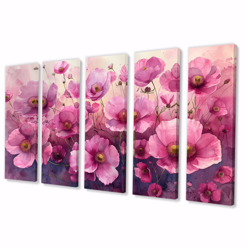 «Pink Buttercup Flower Fields - Buttercups», art mural sur toile, H 28 po x l 60 po