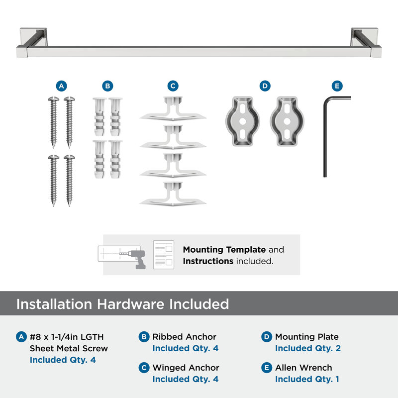 Porte-serviettes mural 25,87 po Appoint, Chrome chrome, P 2,7 po x L 26,8 po x H 0,75 po 