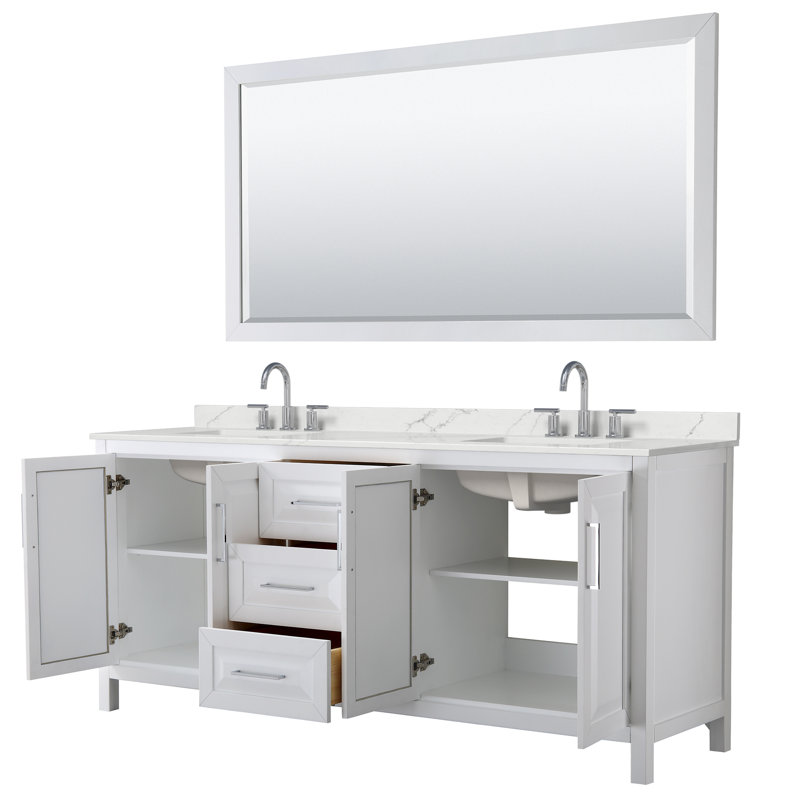 Daria 80'' W Vanity, White Quartz, White, Polished Chrome