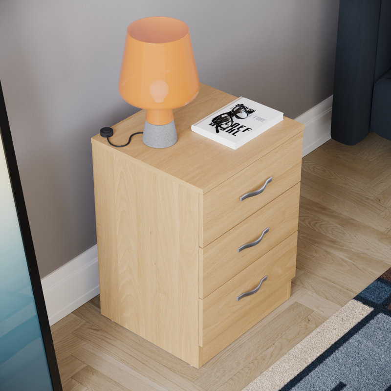 Maybery 3 - Drawer Bedside Table Nightstand, Pine