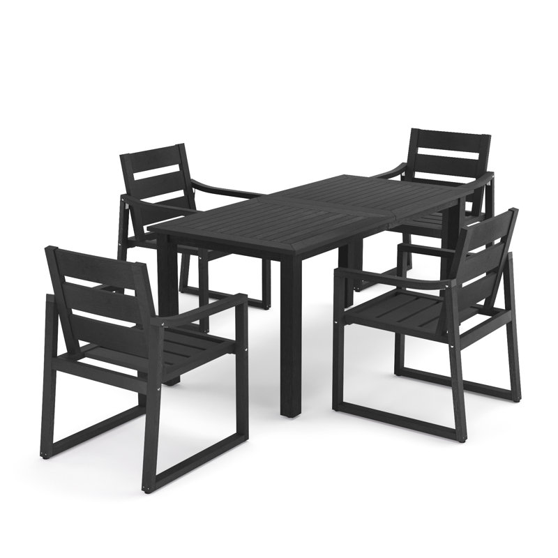  Ensemble repas rectangulaire pour l'extérieur, Noir, 4