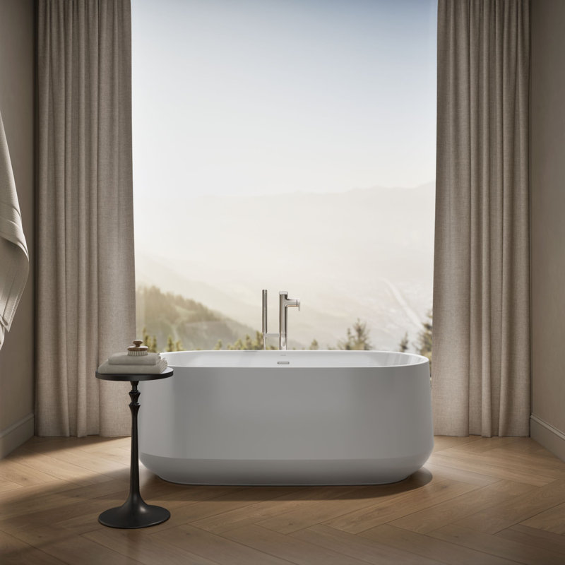 Ceric 60-In X 29-In Freestanding Bath With Center Toe-Tap Drain