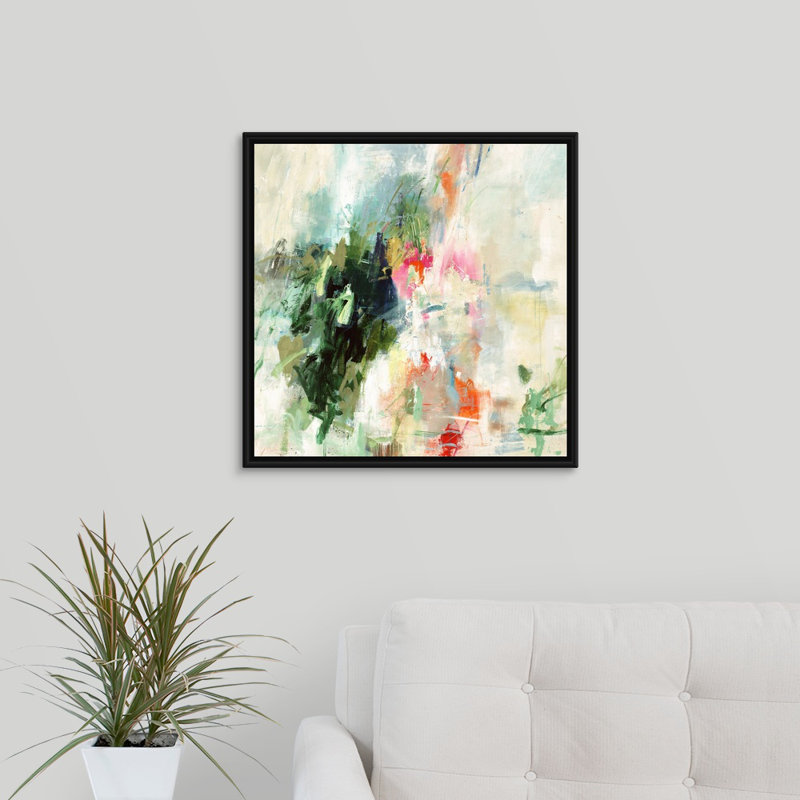 « jealous hearts », peinture sur toile, H 21,7 po x l 21,7 po x P 1,75 po, Cadre flottant noir