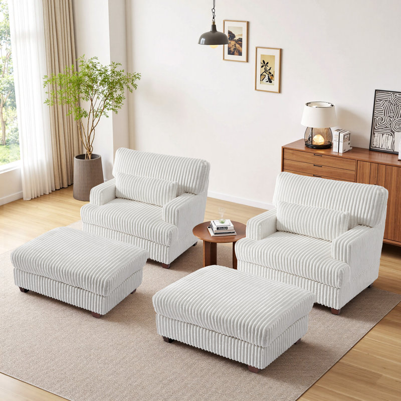 Modern Chaise Lounge Chair With Movable Ottoman And Pillow(Set Of 2), Beige