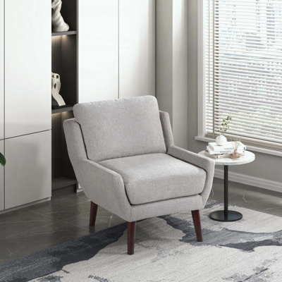 Chaise d'appoint en chenille de style Mid-Century, coussins réversibles et pieds espresso