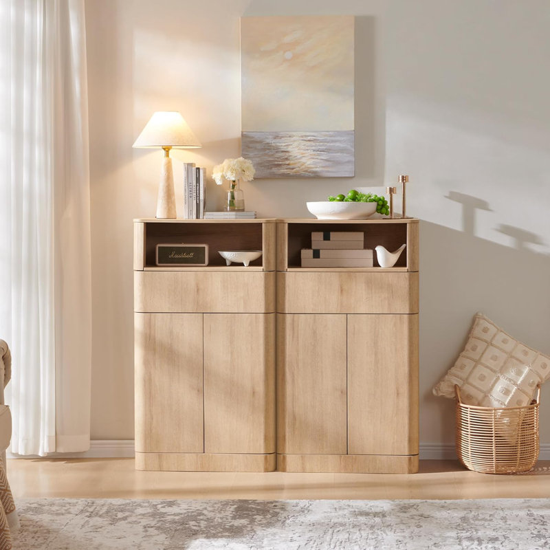 Freestanding Bathroom Storage Cabinet, Wood Floor Cabinet With 1 Drawer & 2 Doors, Natural Oak, Natural Oak