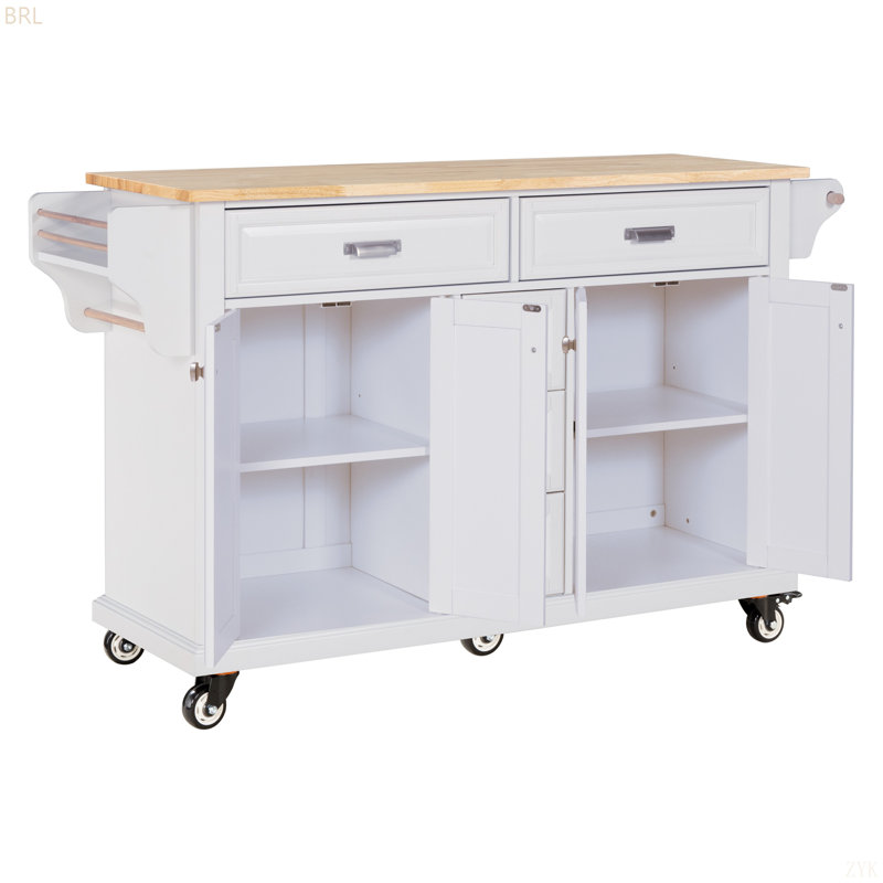 Makhel Wood Kitchen Island, White