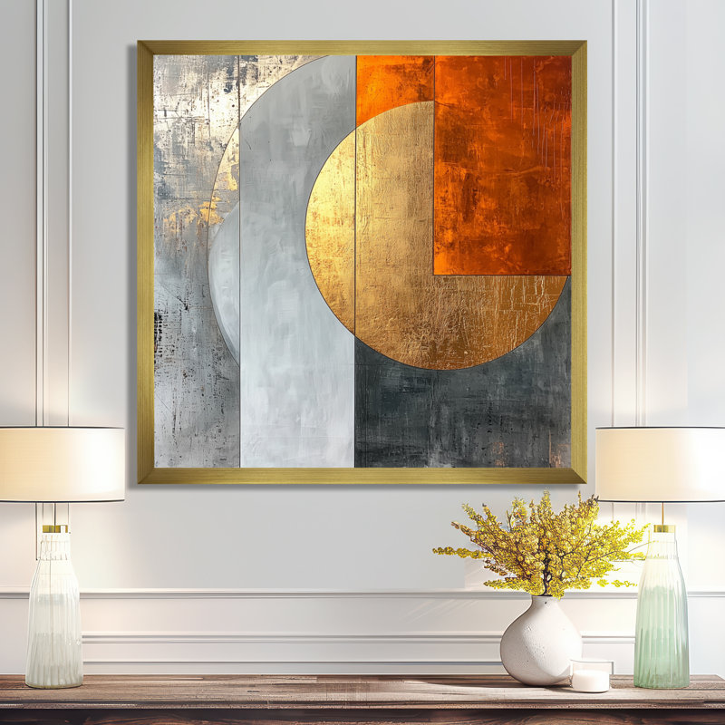 Nynne géométrique or orange et gris forme pure I - art mural géométrique abstrait, Reproduction encadrée d'une seule photo