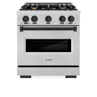 ZLINE Autograph Edition 30 in. 4.2 cu. ft. Classic Dual Fuel Range with 4 Burner Gas Cooktop and Electric Convection Oven in Satin Stainless Steel with Accents
