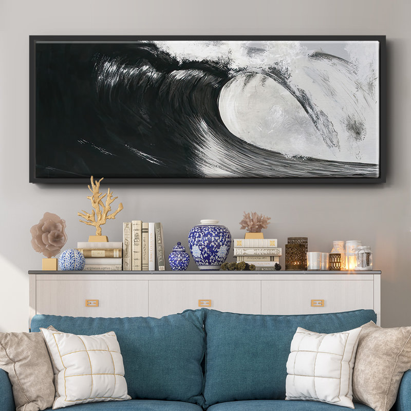 Black & White Waves III - Toile avec cadre, H 20 po x l 50 po