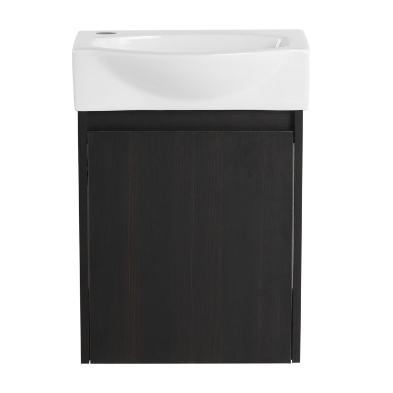 Petit meuble-lavabo moderne avec lavabo en céramique, Noir, noir, noir, noir