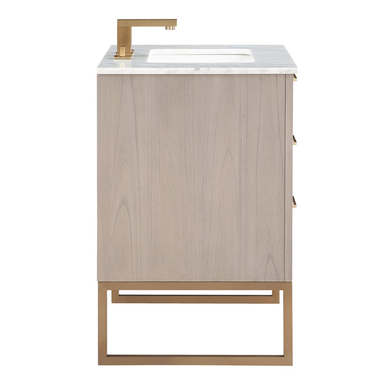 Markham 30 in. Single Vanity, Carrara Marble, Cashmere Gray, Satin Brass