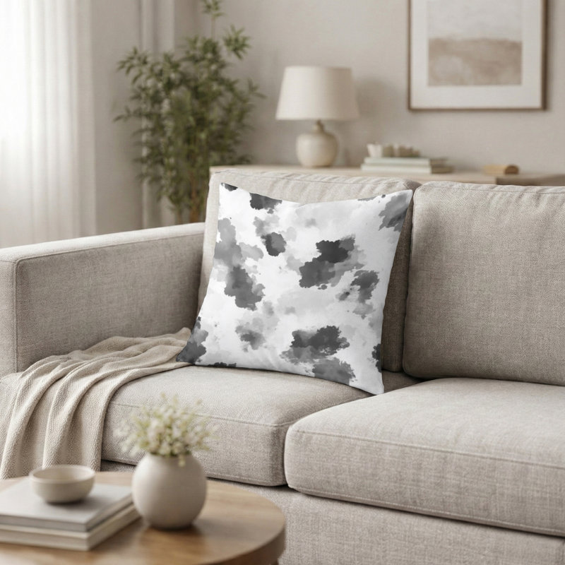 Coussin décoratif moderne moderne - Coussin à imprimé abstrait noir et blanc, H 18 po x l 18 po