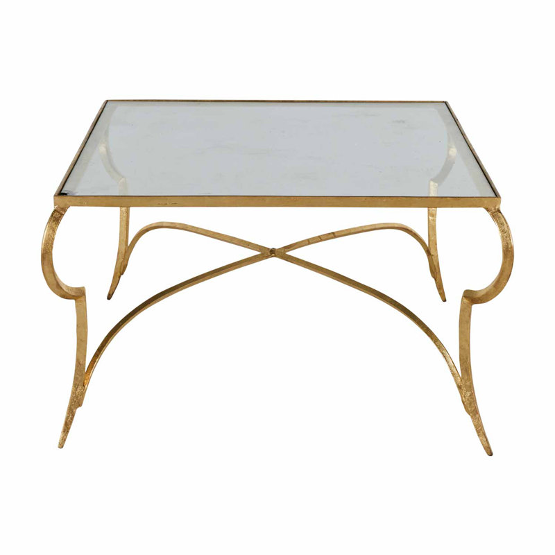 Evelina Gold Leaf Iron and Glass Rectangular Coffee Table