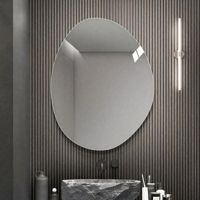 40 po x 32 po. Miroir mural de salle de bain asymétrique moderne, verre argenté sans cuivre HD, anti-oxydation, suspension verticale