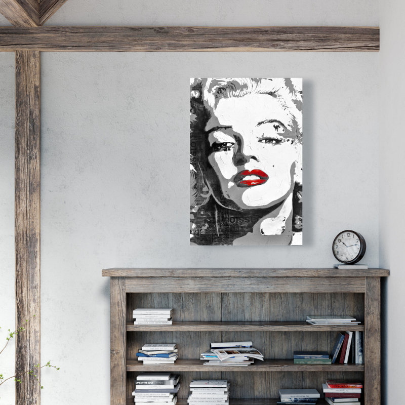 Toile figurative grise Marilyn Monroe | Illustration de décoration intérieure, H 36 po x l 24 po