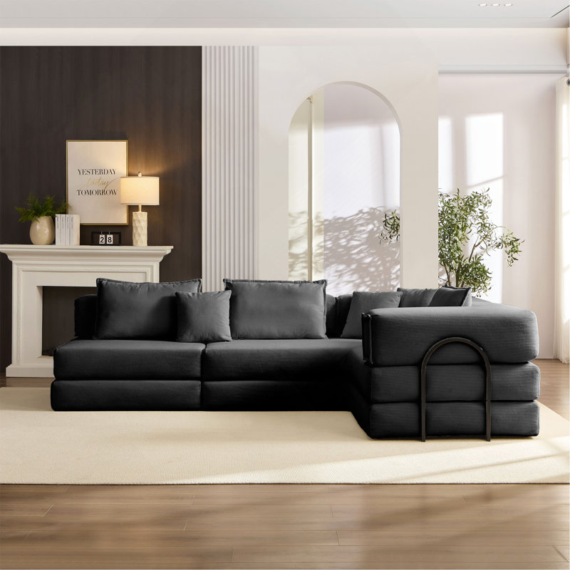 Ensemble de canapé modulaire surdimensionné rembourré, Tissu noir